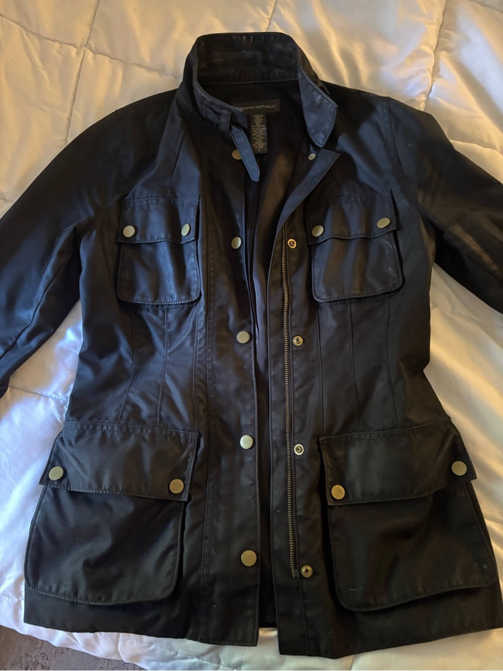 Banana Republic Women’s Black Field Jacket with Brass Snap Details